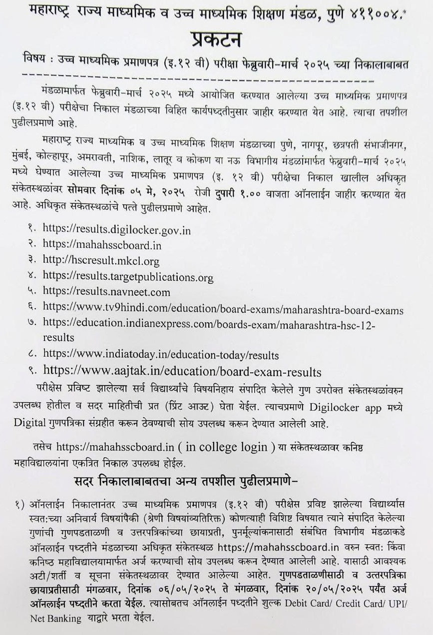 MH Board HSC Result 2025